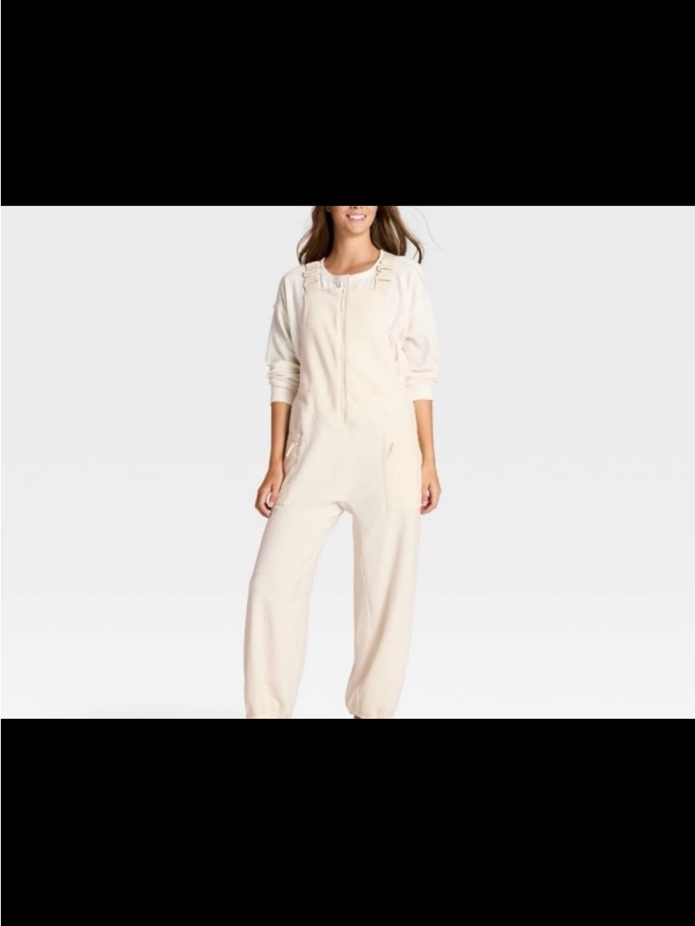 JoyLab Cream Relaxed Zip-Front Overalls Jumpsuit